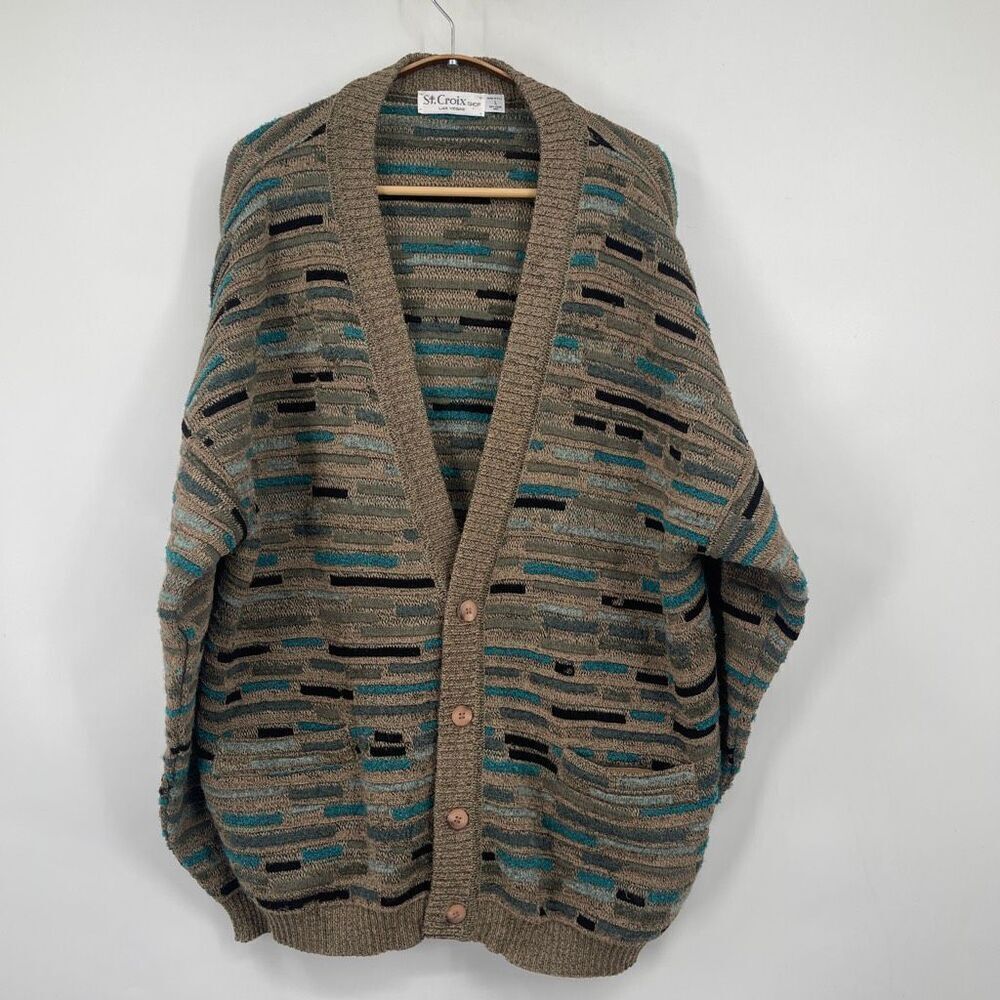 VTG 80's St. Croix Shepards Men Button Front Cosby Style Grandpa Cardigan Size L